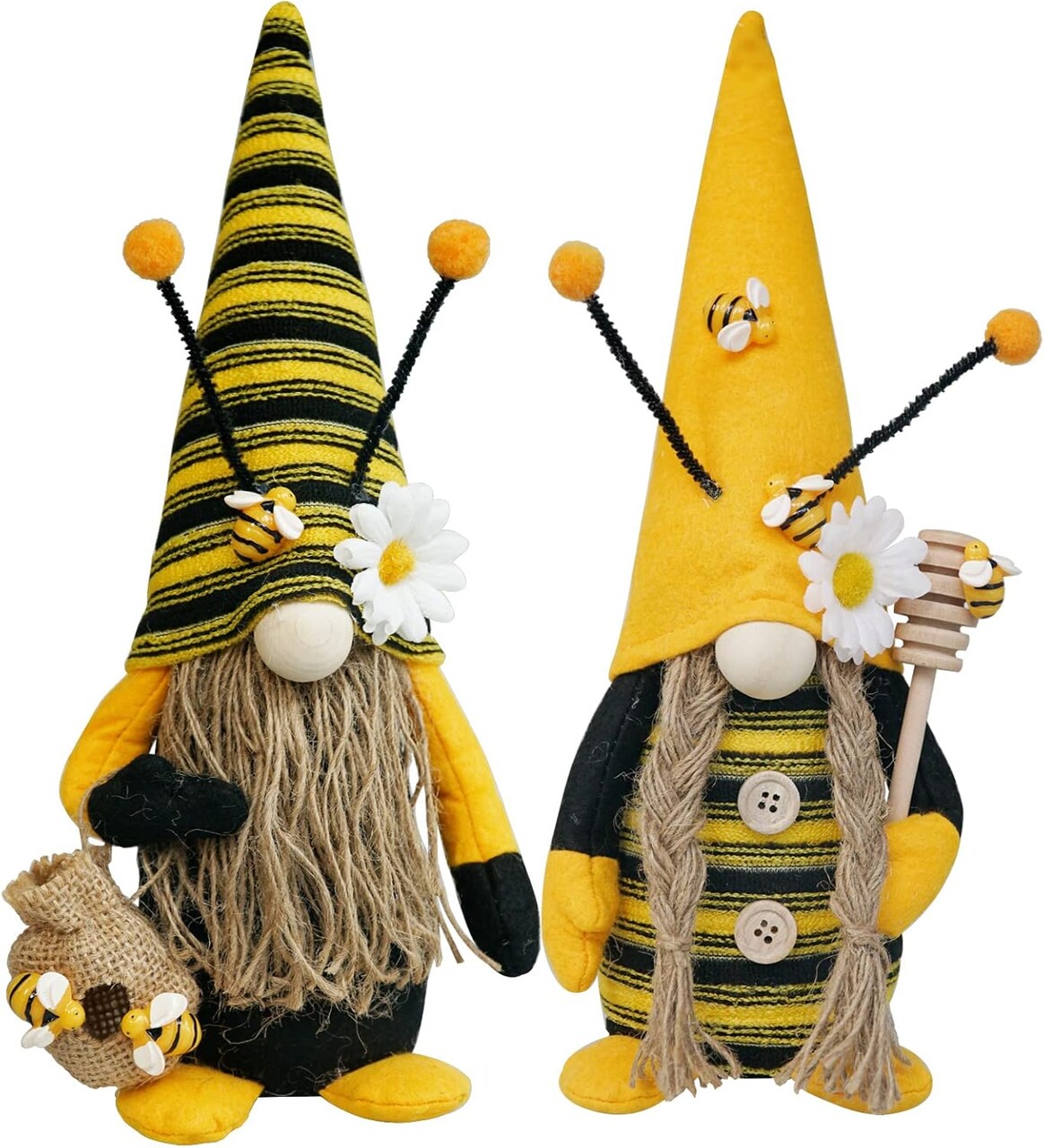 Bumble Bee Gnome Plush, Spring Honeybee Decor, Mr and Mrs Gnomes Plush Tomte Elf World Bee Day Figurine for Rustic Farmhouse Tiered Tray